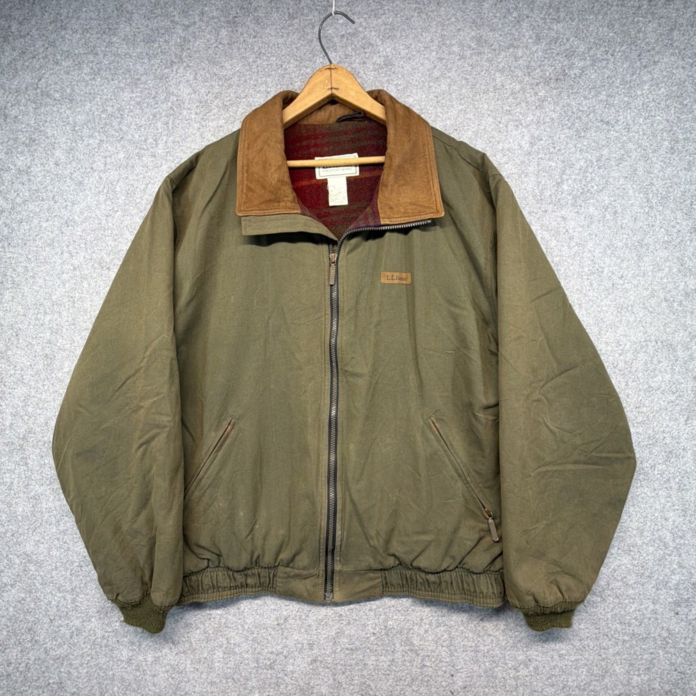 Vintage LL Bean Wool Lined Leather Collar Bomber Jacket Mens XL Made In USA 80s